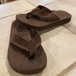 **2 for $20**Old Navy brown suede flip flops, kids size 12 1/2